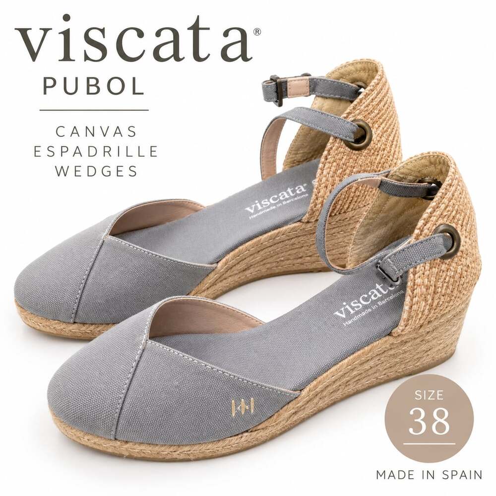 Viscata Pubol Ash Grey Canvas Espadrille Wedges Size 38